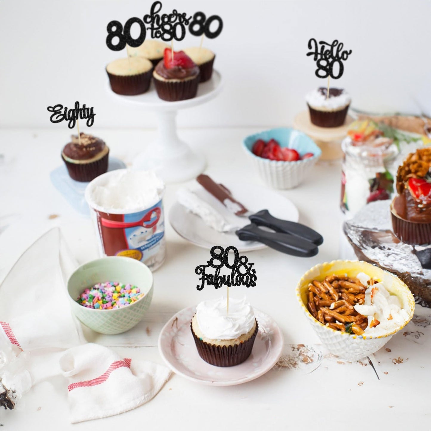 30Pcs Happy 80Th Birthday Cupcake Toppers Eighty Cheers To 80 Years Old Birthday Cupcake Picks For Happy 80Th Birthday Anniversa