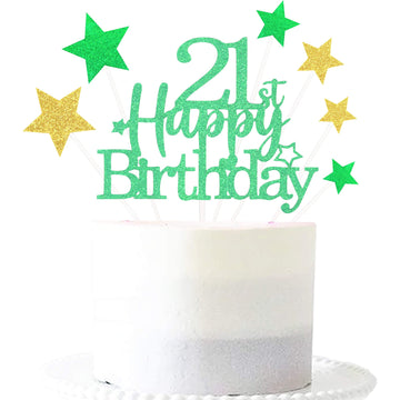 Glittery 21St Happy Birthday Cake Topper With Star,Personalised 21 Birthday Cake Toppers Party Decorations Party Supplies For Bo