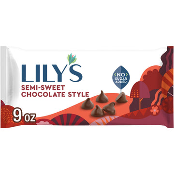 LilyS Semi-Sweet Chocolate Style No Sugar Added, Baking Chips Bag, 9 Oz