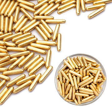 Dazzjoy Gold Rods Sprinkles, Edible Sugar Sprinkles, 120g/4.23oz, Cupcake Toppers, Cake Decorations, Ice Cream, Wedding Party Va