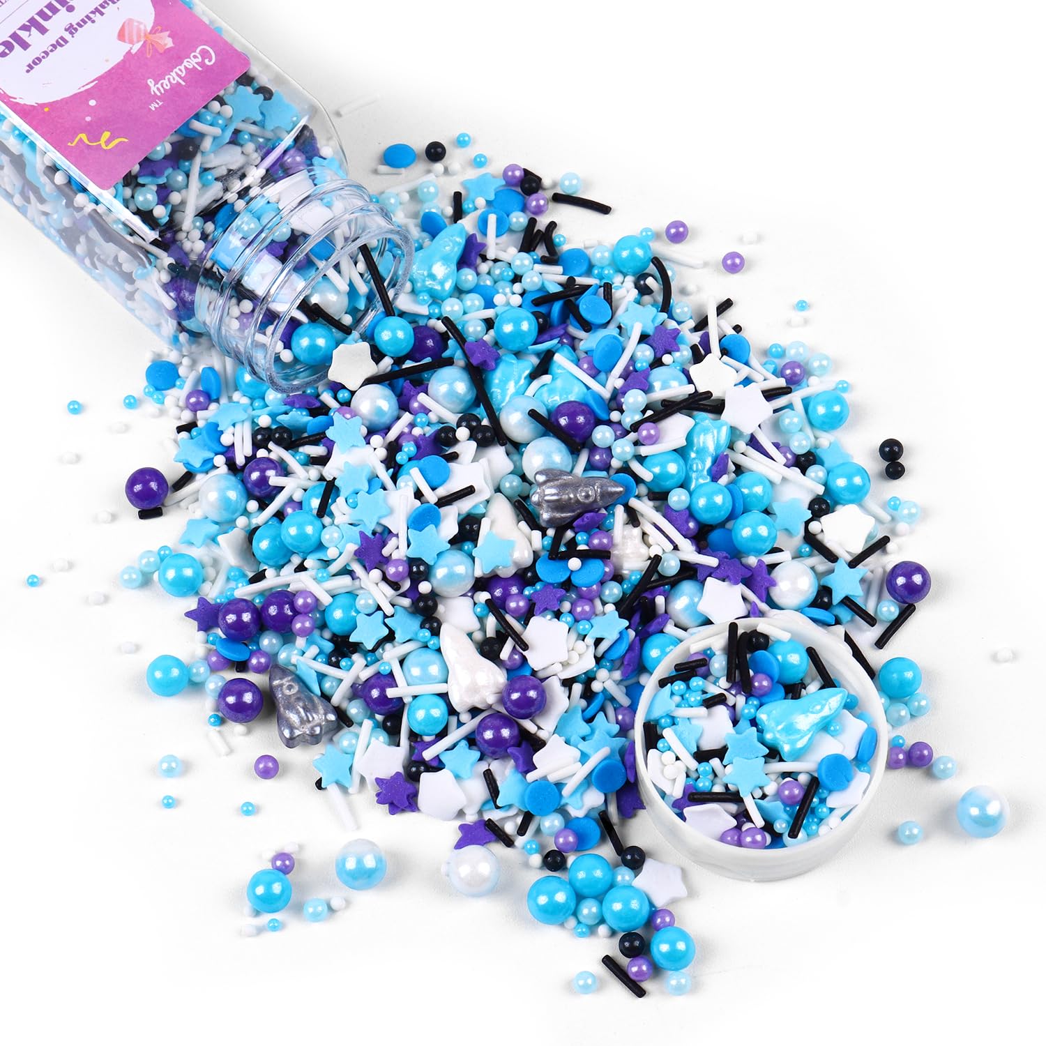 Cobakey Galaxy Star Sprinkles - Pearl Sugar Mix for Cake Decorating, Cupcake Toppers, Ice Cream & Cookie Decorations, 4.23oz