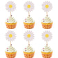 Ephlyn Daisy Cupcake Toppers - 24 Pcs Flower Cake Decorations, 1.7x4.7, White, Paper, Model EPH-2022-145-W