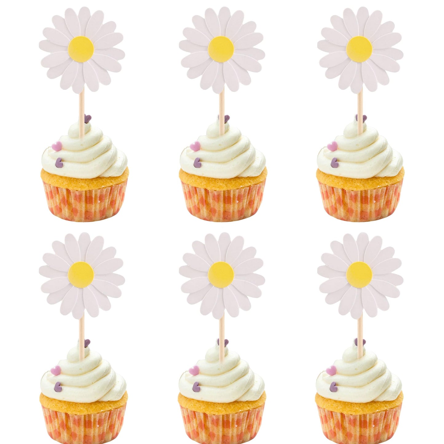 Ephlyn Daisy Cupcake Toppers - 24 Pcs Flower Cake Decorations, 1.7x4.7, White, Paper, Model EPH-2022-145-W
