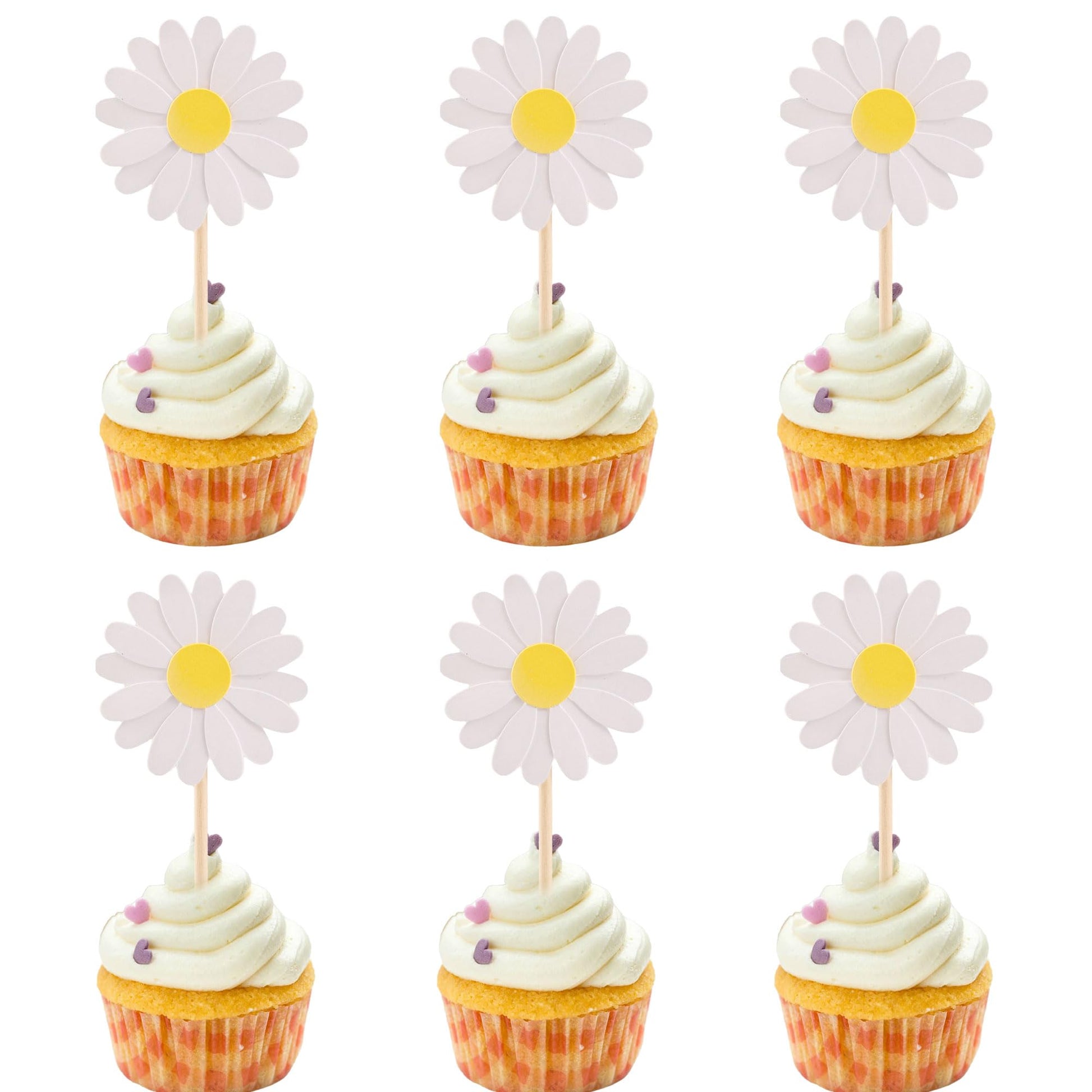 Ephlyn Daisy Cupcake Toppers - 24 Pcs Flower Cake Decorations, 1.7x4.7, White, Paper, Model EPH-2022-145-W