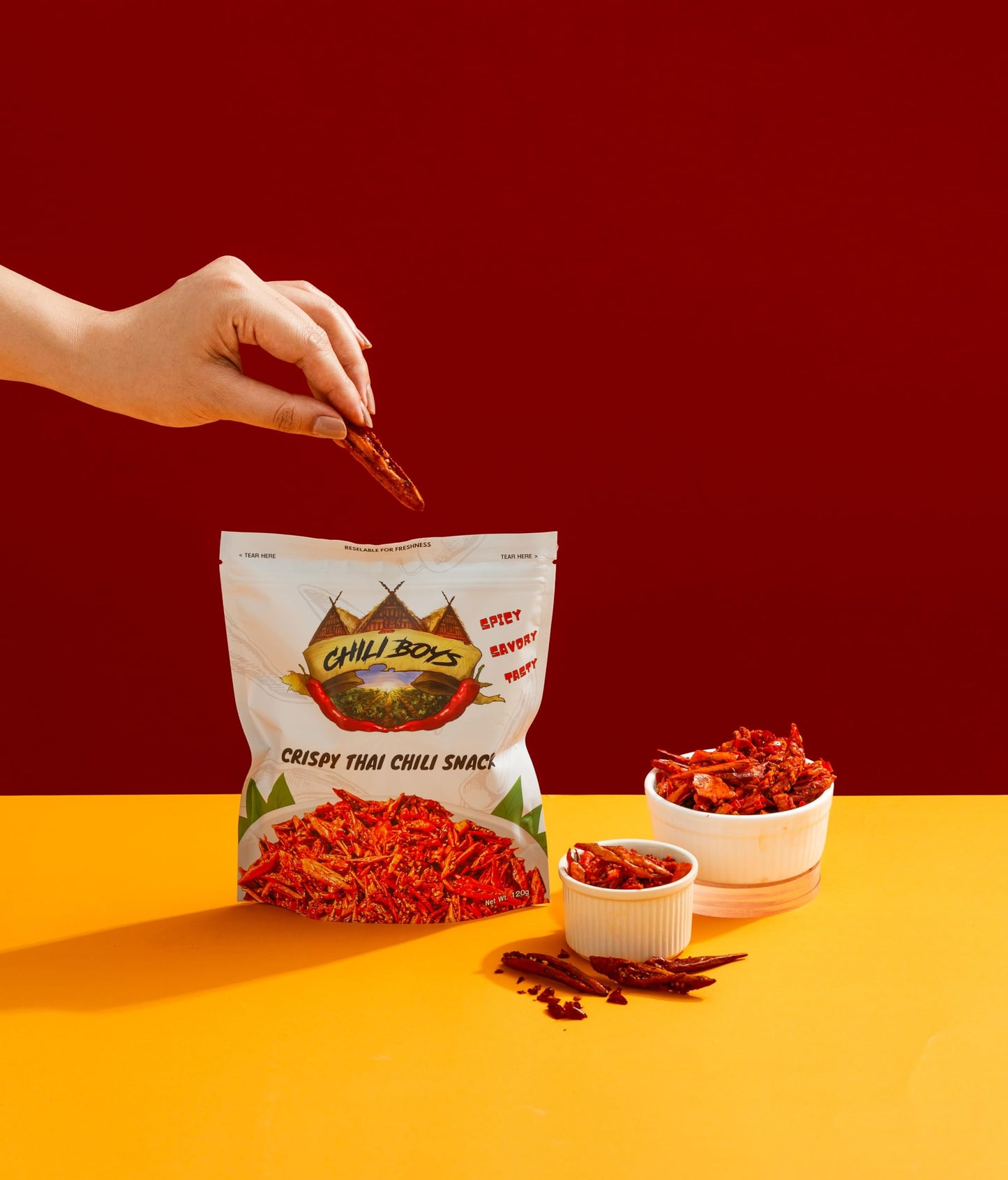 Crunchy Chili Crisps With Sesame Seeds, Ready To Eat, 120G Bag, Crispy Spicy Chilis For Snacking Anytime By Chili Boys