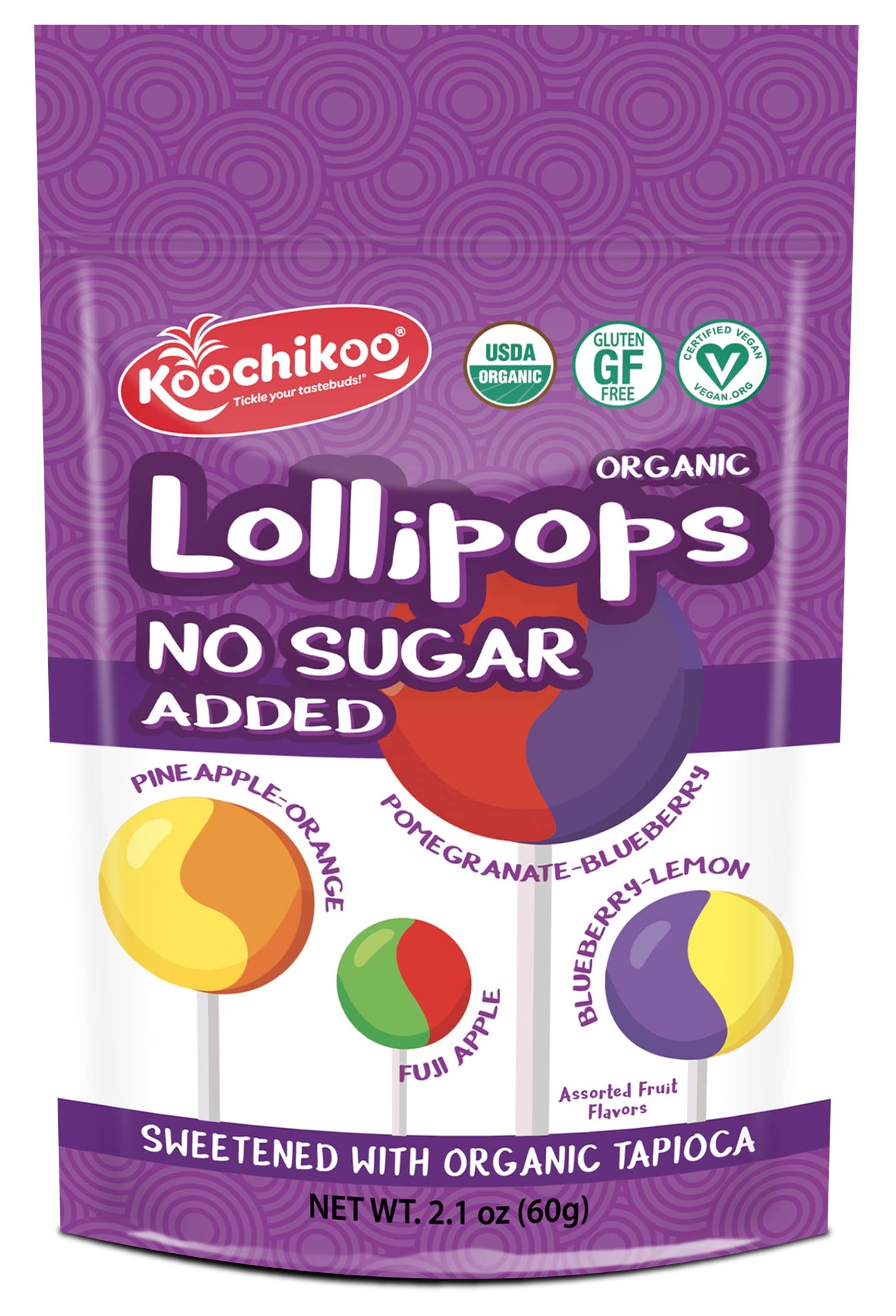 Koochikoo Organic & Sugar Free Lollipops Pouch, Assorted Fruit Flavors, No Sugar Added, Gluten Free & Vegan (10 Count (Pack Of 3