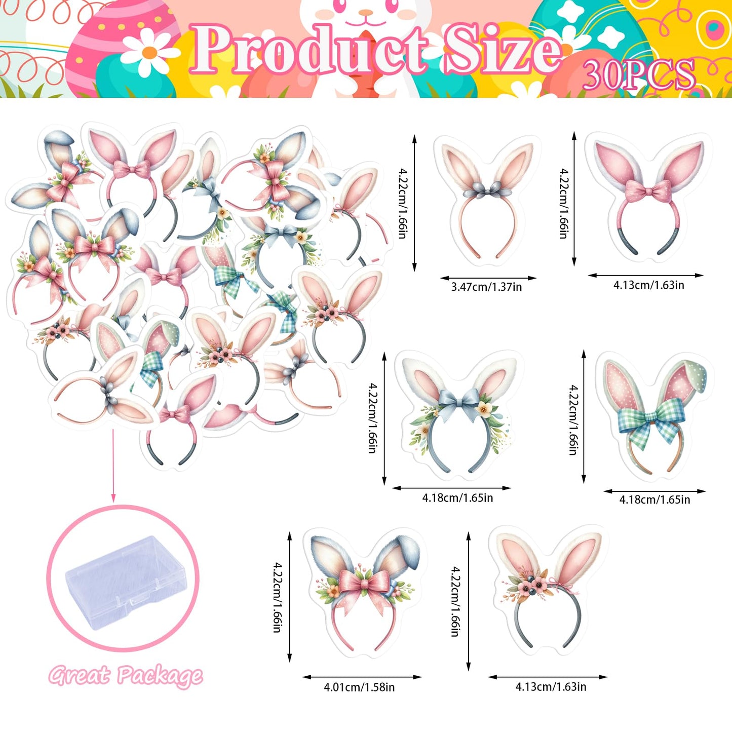30Pcs Edible Easter Bunny Ear Cupcake Toppers Edible Rabbit Ears Bowknot Cupcake Picks Wafer Paper Bunny Ear Cake Toppers For Ha