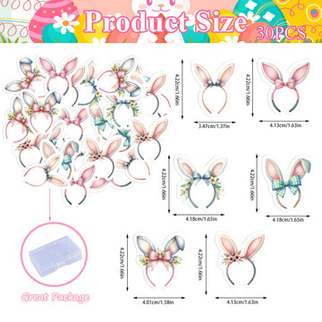 30Pcs Edible Easter Bunny Ear Cupcake Toppers Edible Rabbit Ears Bowknot Cupcake Picks Wafer Paper Bunny Ear Cake Toppers For Ha