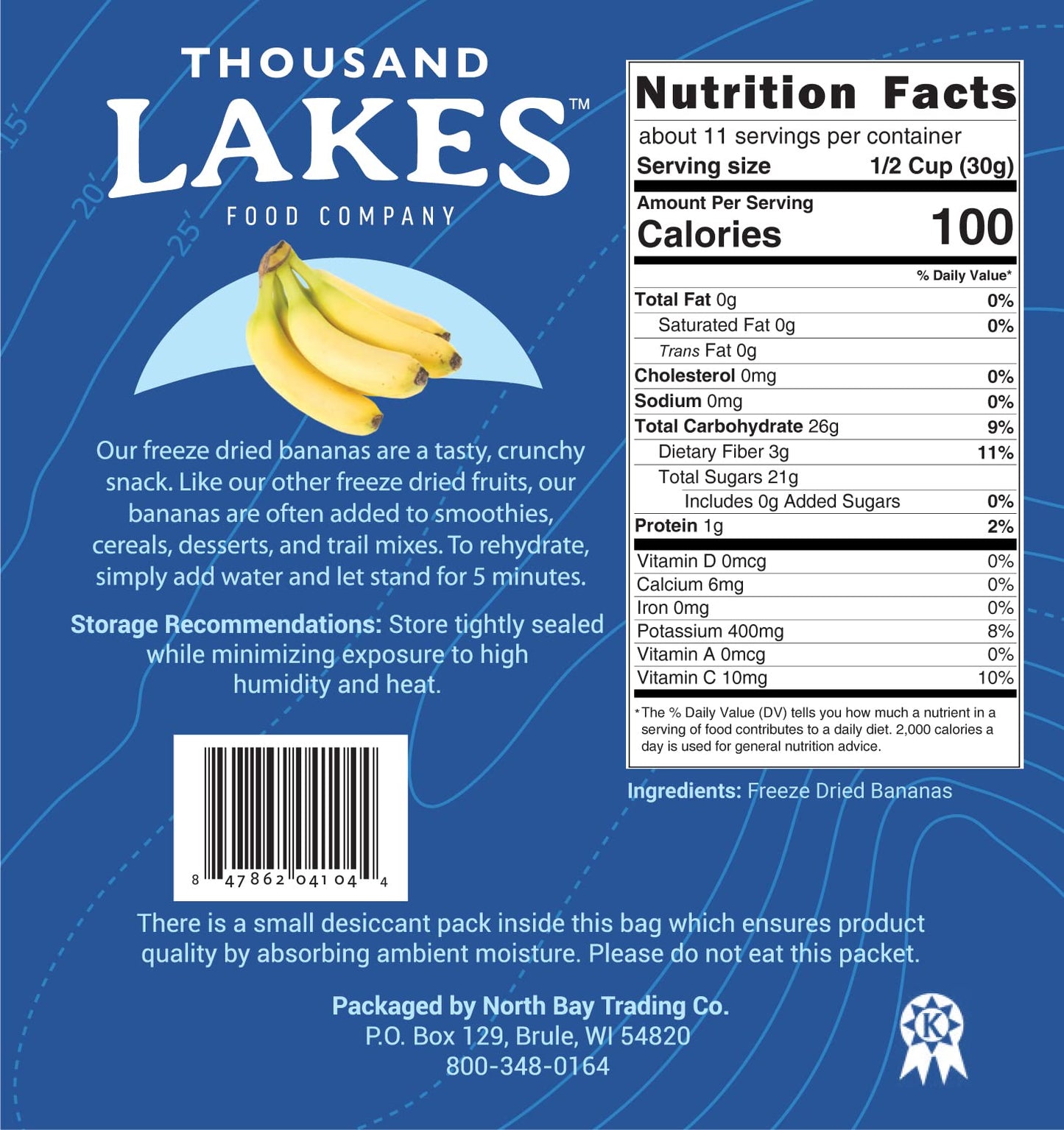 Thousand Lakes Freeze Dried Fruit - Sliced Bananas - Bulk 12 ounces | No Sugar Added
