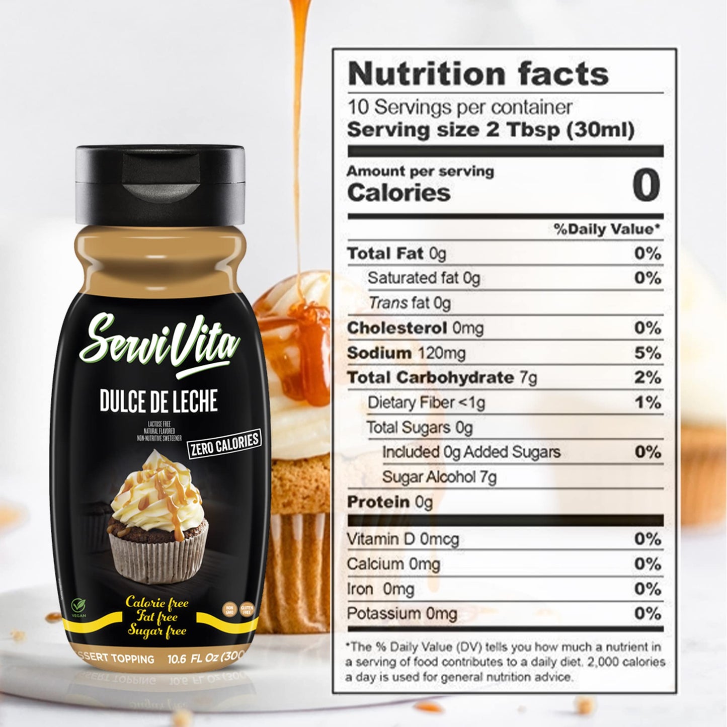 Sugar Free Dulce De Leche Topping Zero Calories And Fat Free, 10.6 Fl Oz - No Sugar Dulce De Leche Syrup Dessert Topping Gluten-