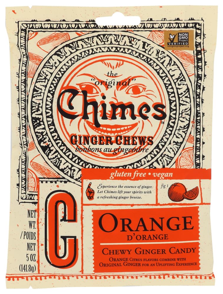 Chimes All Natural Orange Ginger Chews - 5 oz Bag - Chewy Candy, Gluten-Free, Vegan