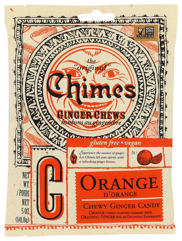 Chimes All Natural Orange Ginger Chews - 5 oz Bag - Chewy Candy, Gluten-Free, Vegan