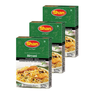 Shan Biryani Masala Seasoning Mix (50G) - Authentic Spice Packets For Flavorful Layered Rice Pilaf - Perfect For Chicken, Meat & Vegetable Biryani - Traditional Indian Seasoning Blend - (Pack Of 3)