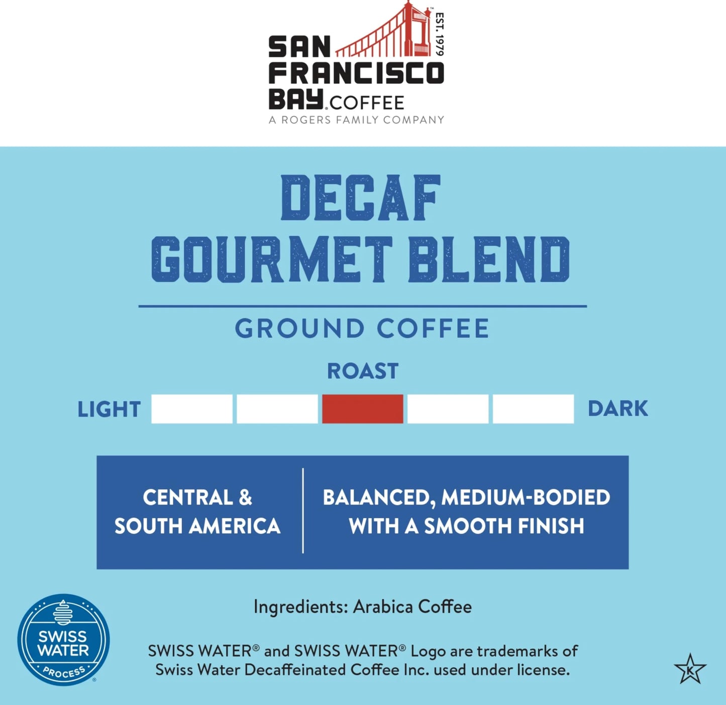 SF Bay Coffee DECAF Gourmet Blend 28 oz Bag, Ground Medium Roast, Swiss Water Process Decaffeinated
