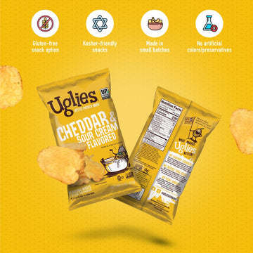Uglies Cheddar And Sour Cream Kettle Cooked Potato Chips - Gluten Free, Kosher, Non-Gmo Office And Kids Snack - Individual Snack