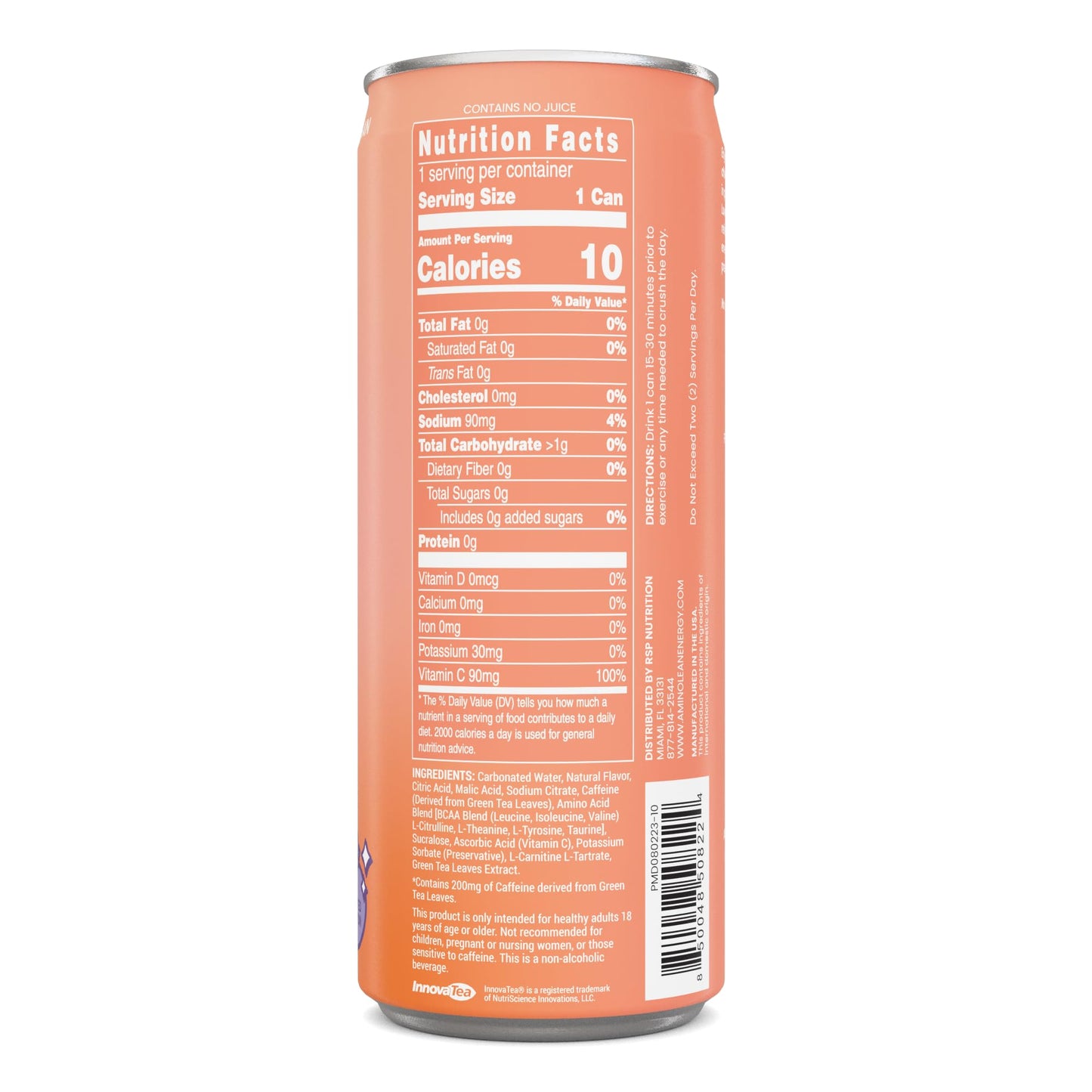 RSP NUTRITION AminoLean Energy Drink – Sugar Free, Natural Caffeine, Vegan Amino Acids, 12 oz, Pack of 12