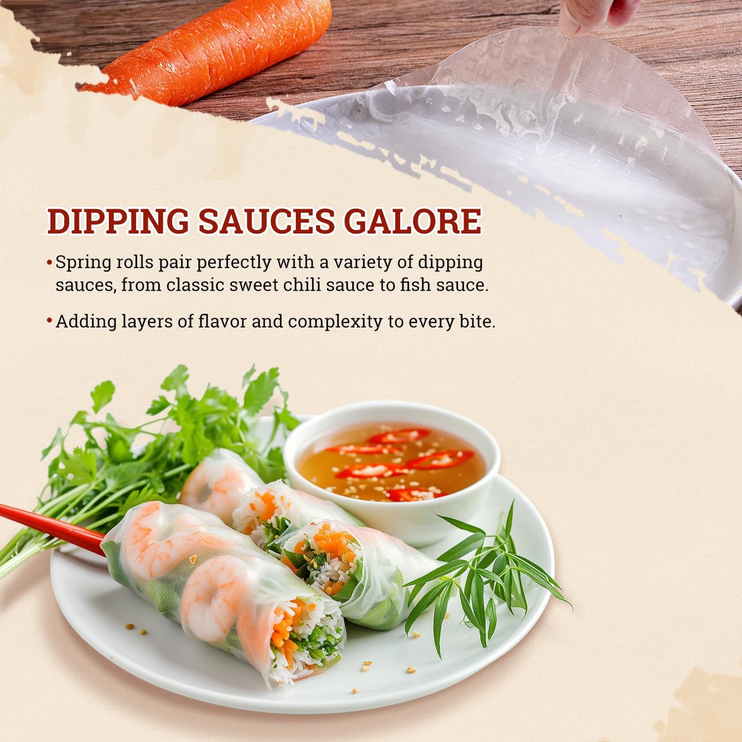 52USA Rice Paper Wrappers, Gluten-Free, Vegan, Low Carb, 34 Sheets, 22cm Round, Fresh Spring Roll & Dumpling Wrappers