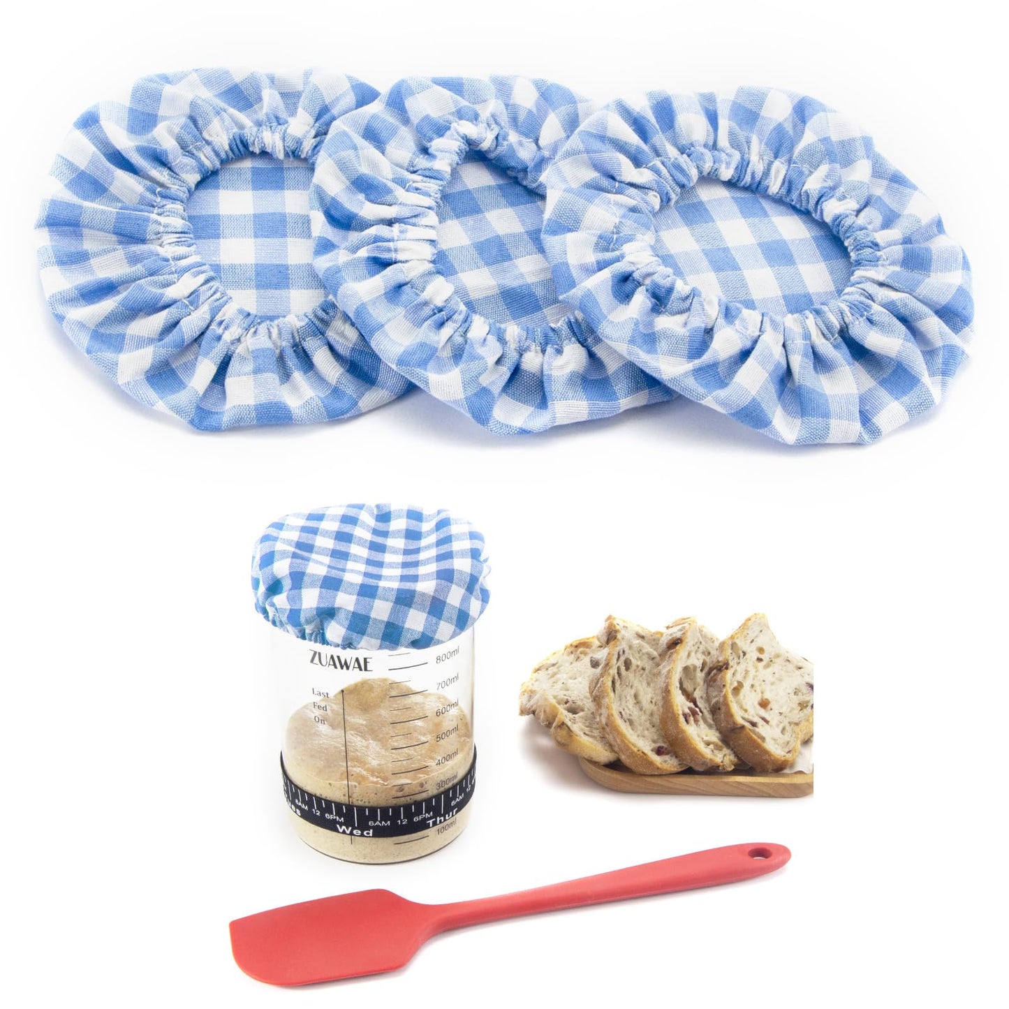 Sourdough Jar Cover  Reusable Sourdough Cloth Cover  3Pc Handmade Cotton Cloth Covers For Sourdough Starter Jar Sourdough Bread Baking Supplies Fit Jars Mouth From 3-4 Inch (Blue Plaid)