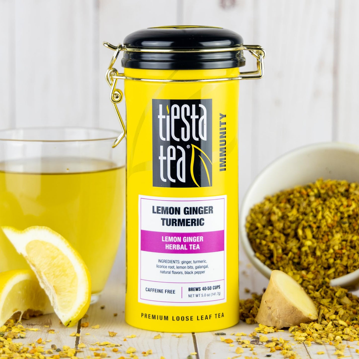 Tiesta Tea - Lemon Ginger Turmeric | Lemon Ginger Herbal Tea | enhanced Loose Leaf Tea Blend | Non Caffeinated Herbal Tea | Make Hot or Iced Tea & Brews Up to 50 Cups - 5 Ounce Refillable Tin