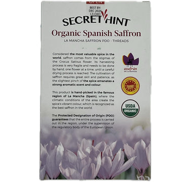 Secret Hint Organic Spanish Saffron 1 Gram (.035 Oz)