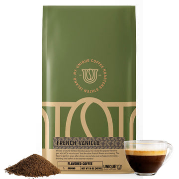 Gourmet French Vanilla Flavored Ground Coffee, 1 LB (16 oz) bag, Medium Roast, 100% Arabica enhanced Quality Flavor