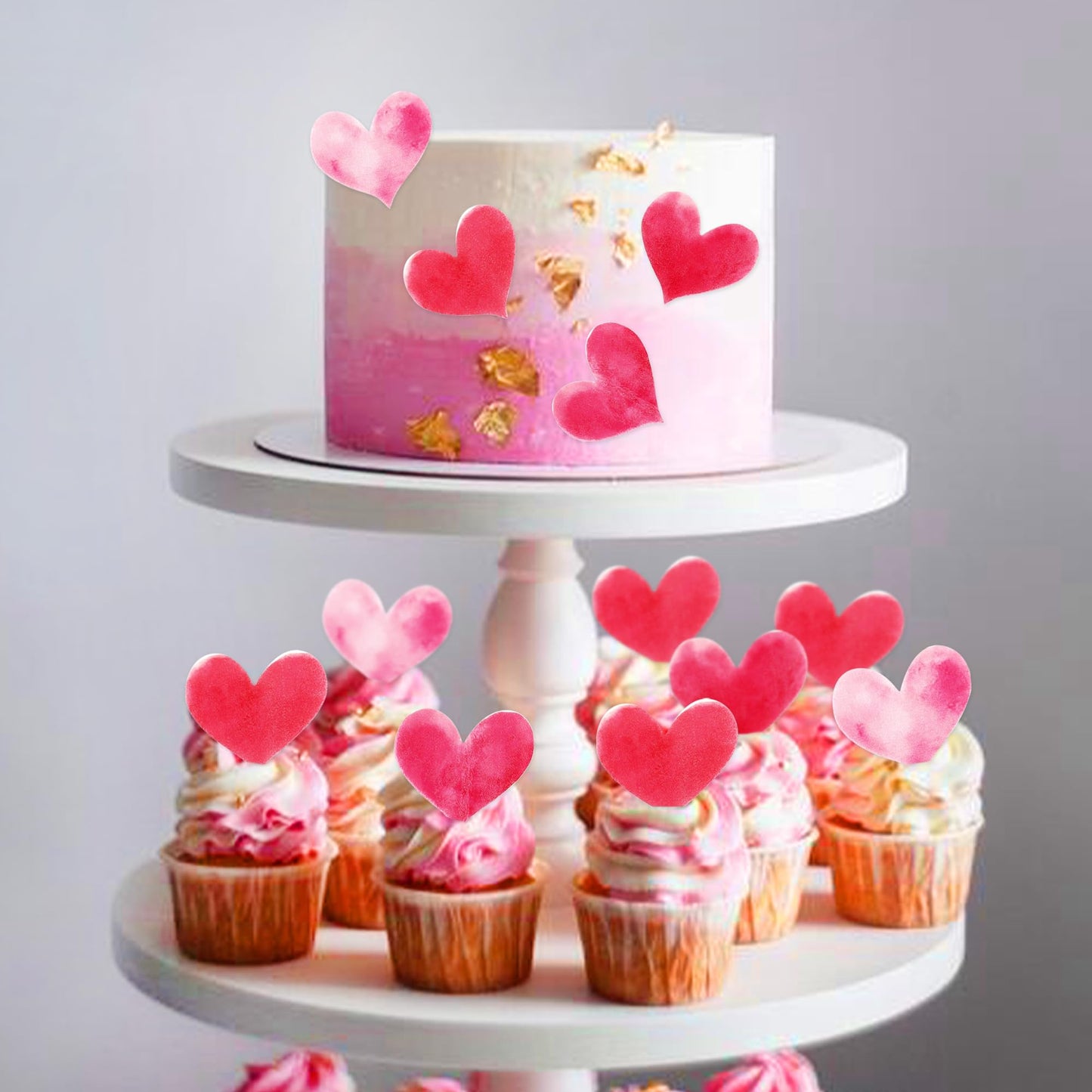 Keaziu 50 Pack Edible Heart Cupcake Toppers Edible Wafar Paper Spring Bridal Engagement Baby Shower Birthday Party Drink Toppers