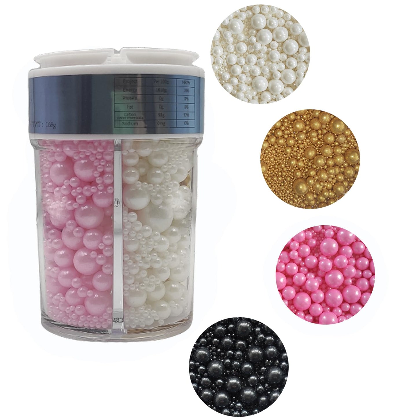 Edible 4 in1 Pearls Sugar Sprinkles 6 oz, Mix size Candy Pearl for Cake Decorating and Cupcake Toppers Cookie Decorations Ice Cr