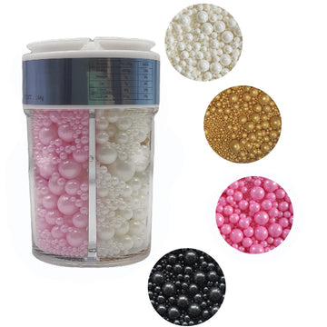Edible 4 in1 Pearls Sugar Sprinkles 6 oz, Mix size Candy Pearl for Cake Decorating and Cupcake Toppers Cookie Decorations Ice Cr