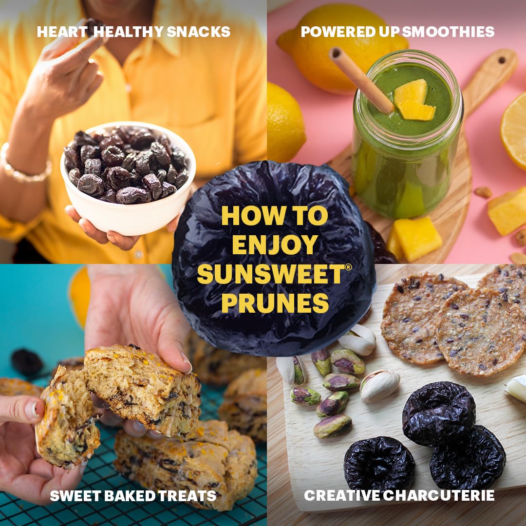 Sunsweet Pitted Prunes with Probiotics, Unsweetened, Dried, Gluten Free, Elderberry Flavor, 6oz, 8 Pack
