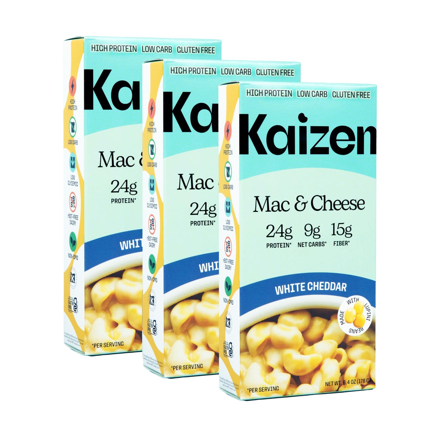 Kaizen High Protein White Cheddar Mac & Cheese - Low Carb, Keto Friendly, High Fiber, Gluten-Free, Non-GMO - 6.4 Ounces (Pack of