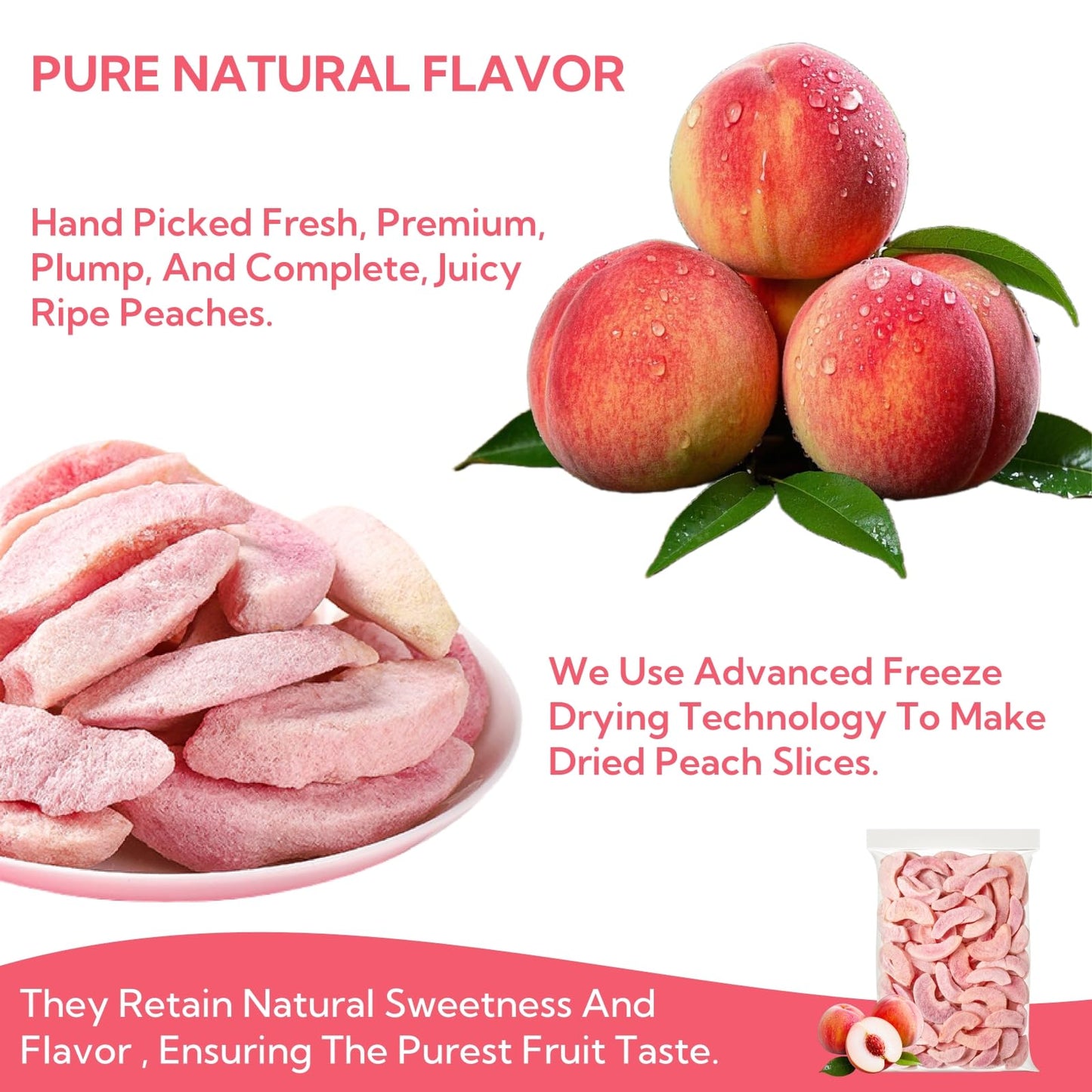 Generic Premium Freeze Dried Peaches Chips, Natural Dried Fruit Snack, 6.4oz/180g, No Sugar Added, Vegan, Kosher