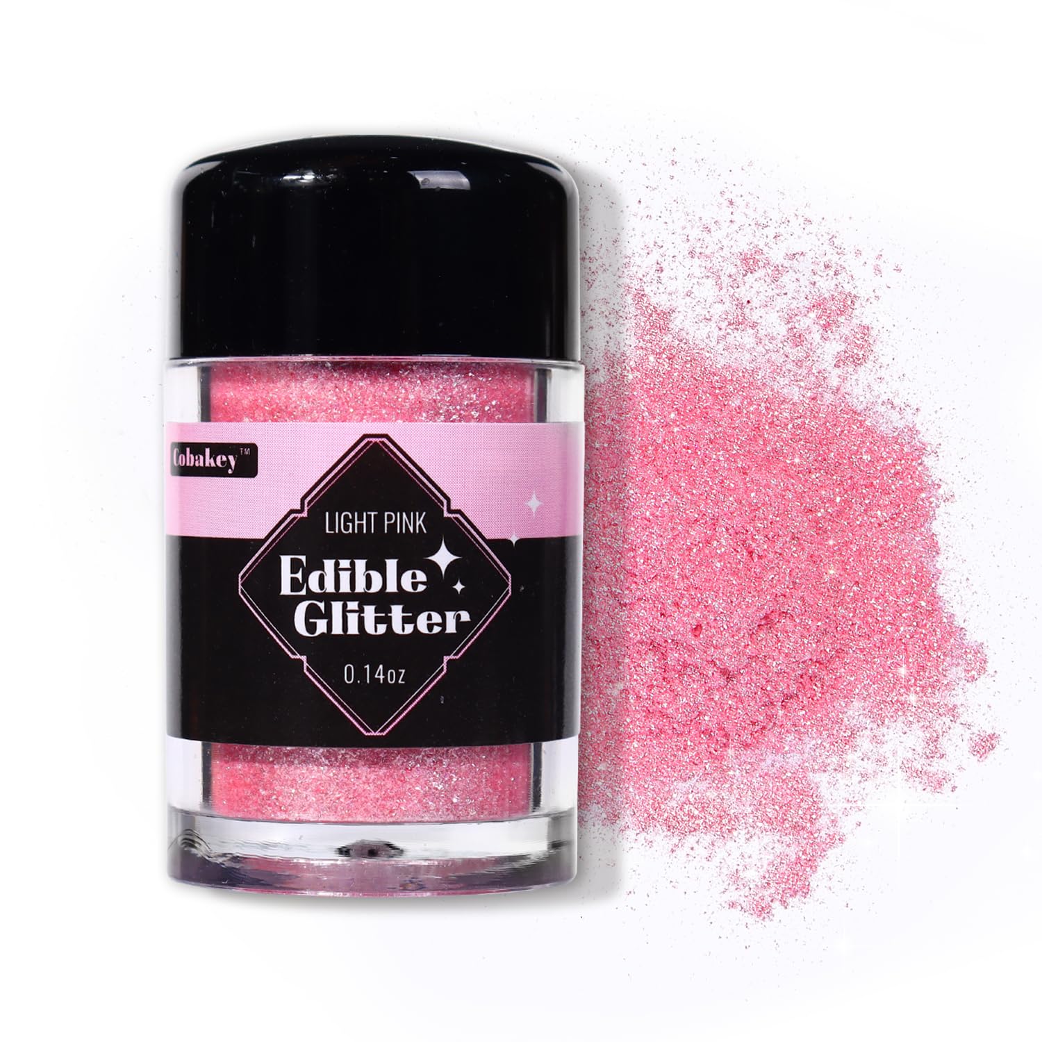 Cobakey Edible Glitter for Cocktails, Light Pink Luster Dust, 4g Food Grade Powder for Baking and Decorating