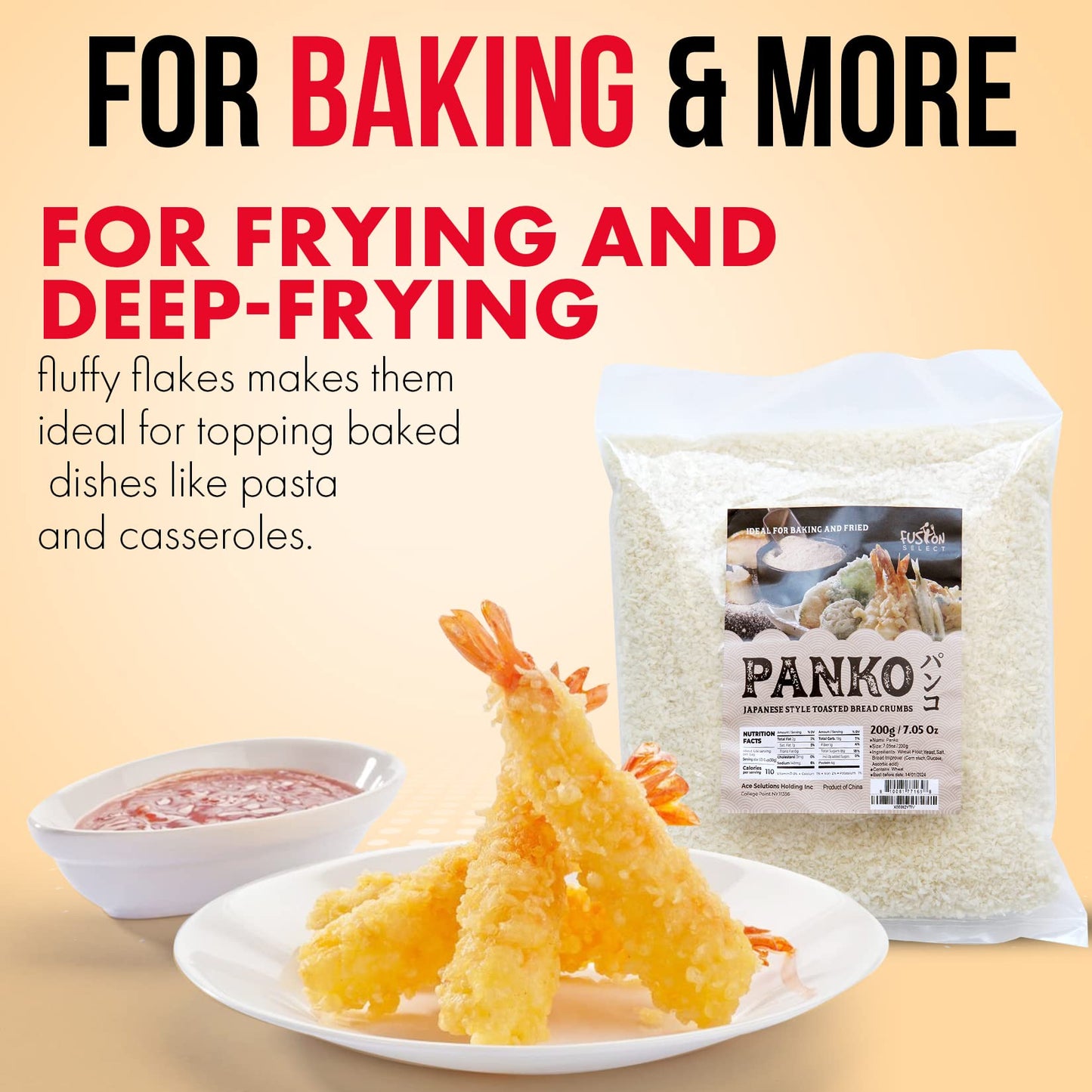 Fusion Select 2 Packs Panko Bread Crumbs - Japanese-Style Toasted Vegan Panko Breadcrumbs for Breading, Frying, Baking - For Fri