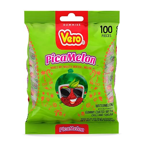 Dulces Vero Vero Pica Sandia Chili Watermelon Flavor Gummy Mexican Candy,100 Pieces,1 Lb,5.15 Oz