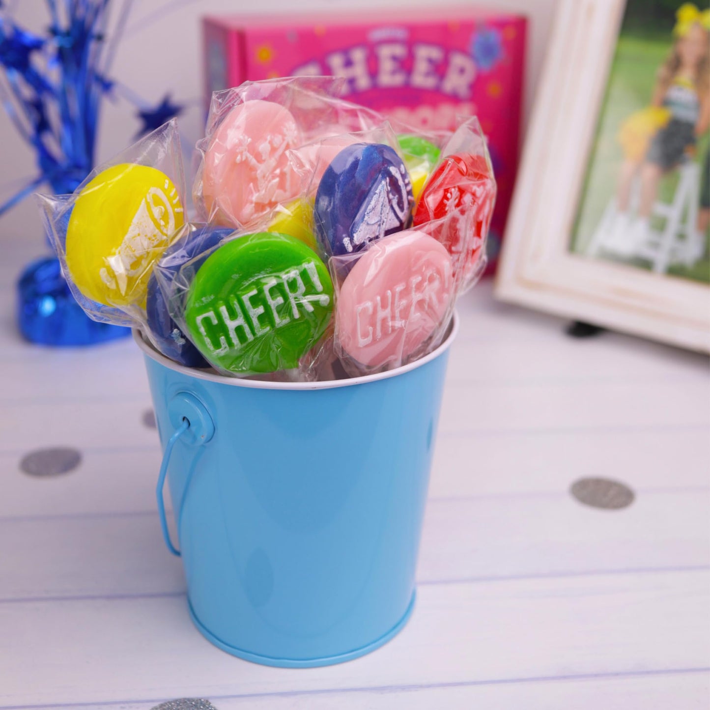 Cheer Tattoo Lollipops, Team Party Favor Candy Gifts, Individually Wrapped Suckers, Pack Of 24