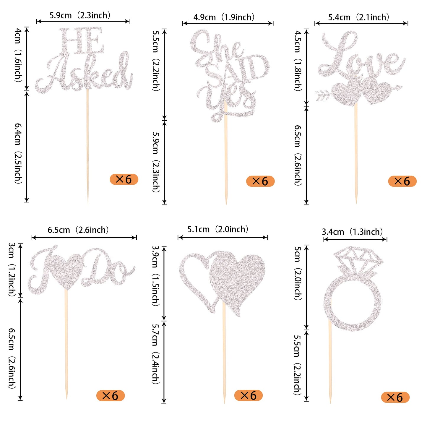 YCTHUNFISH Cupcake Toppers, 36 Pack Silver Glitter Love Heart I Do Ring Decorations for Wedding Engagement Bridal Shower