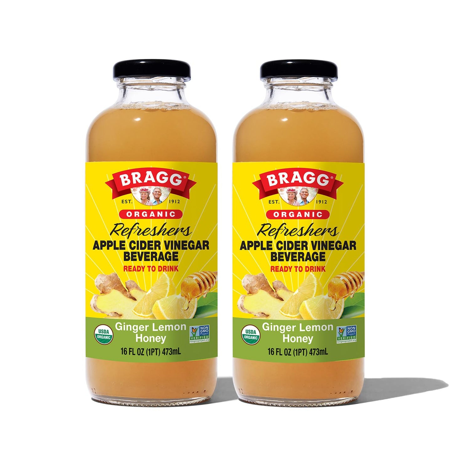 Bragg Ginger Lemon Honey Apple Cider Vinegar Refresher - 16 fl oz (2 Pack) - Raw and Unfiltered