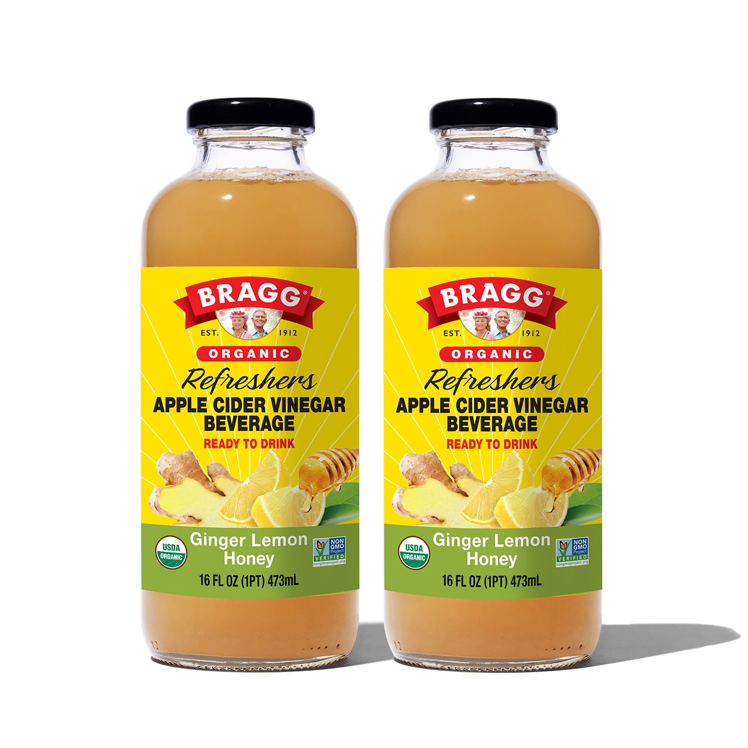 Bragg Ginger Lemon Honey Apple Cider Vinegar Refresher - 16 fl oz (2 Pack) - Raw and Unfiltered