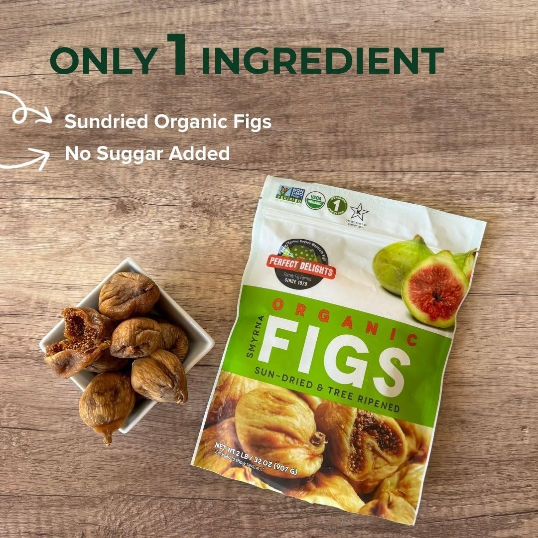 Perfect Delights Organic Turkish Figs, Vegan, Sun-Dried Pitted Figs, Healthy Fruit Snack for Kids and Adults - Single Pack (32 o