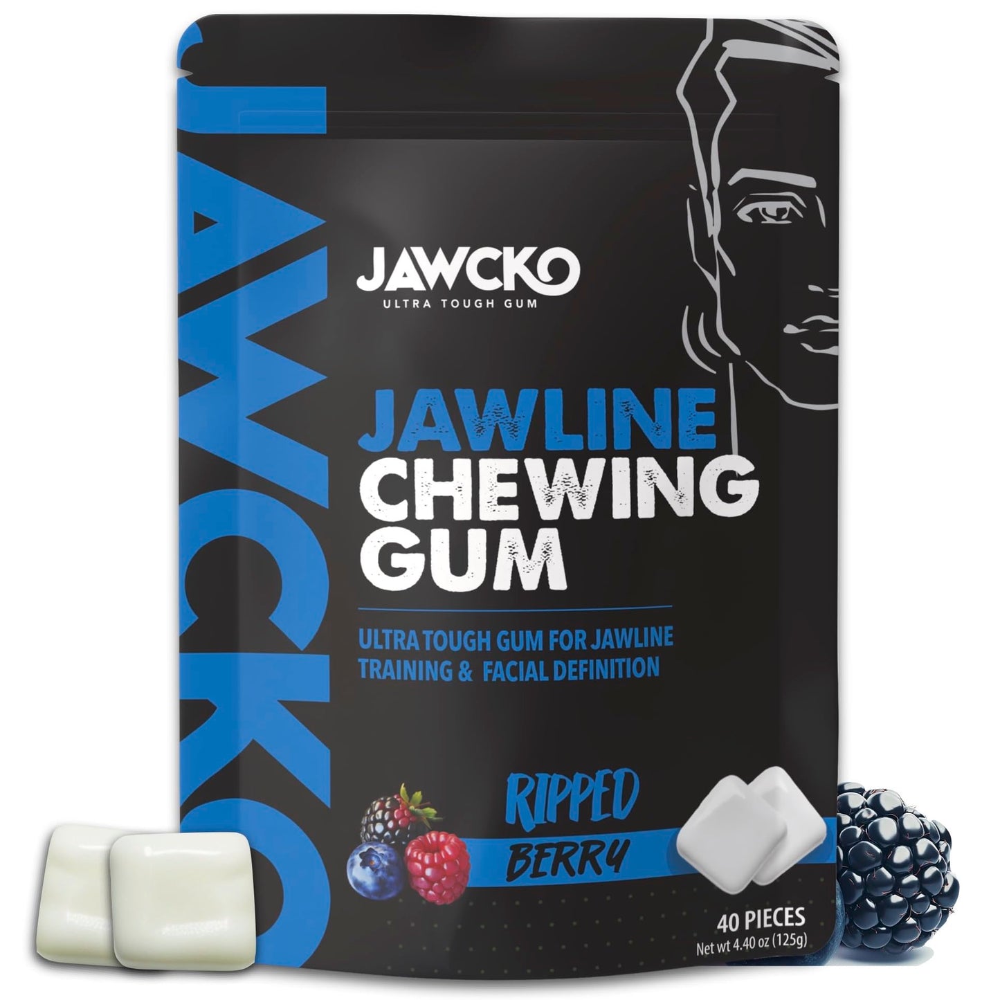 JAWCKO Ultra-Tough Jawline Chewing Gum | Get a Stronger  Squarer Jawline | Ripped Berry Jaw Training Hard Gum | 15X Strength | Chisel  Sculpt  Tone your Jaw | Facial Fitness Mewing Gum | 40 Pieces/Pack