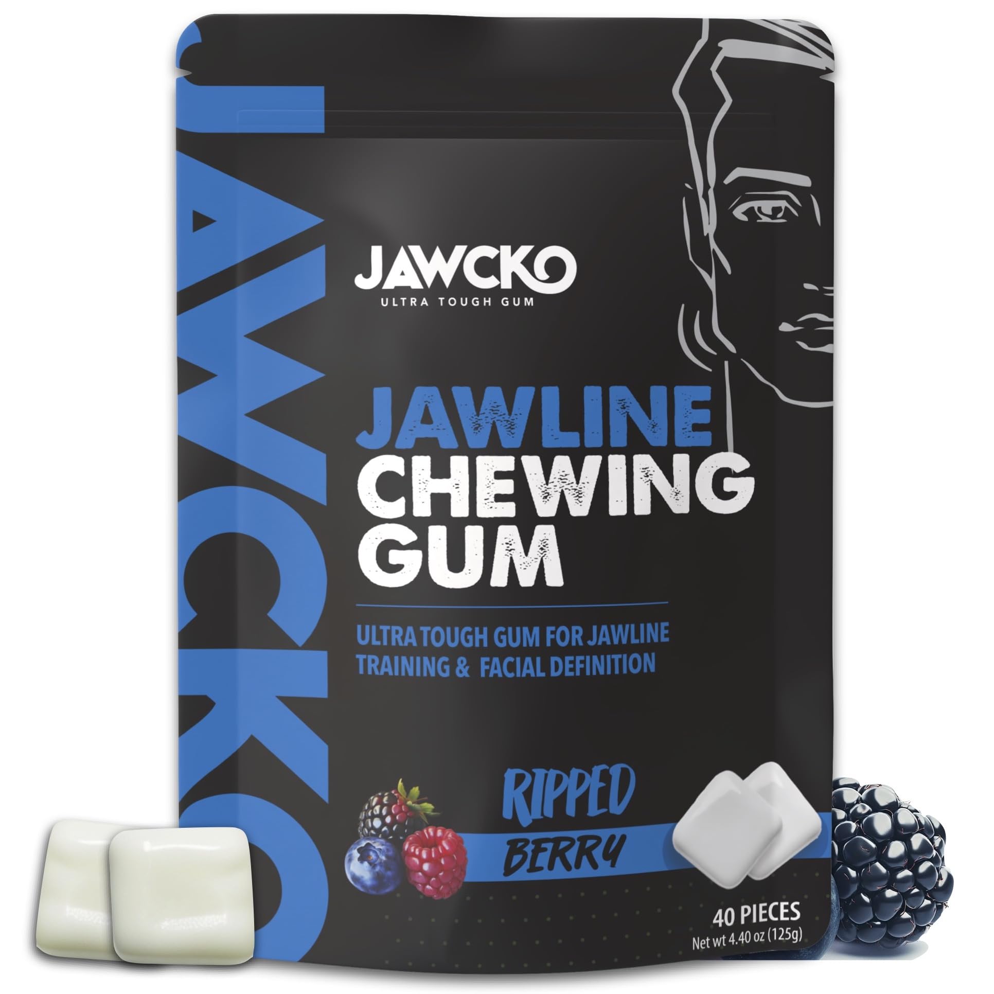 JAWCKO Ultra-Tough Jawline Chewing Gum | Get a Stronger  Squarer Jawline | Ripped Berry Jaw Training Hard Gum | 15X Strength | Chisel  Sculpt  Tone your Jaw | Facial Fitness Mewing Gum | 40 Pieces/Pack