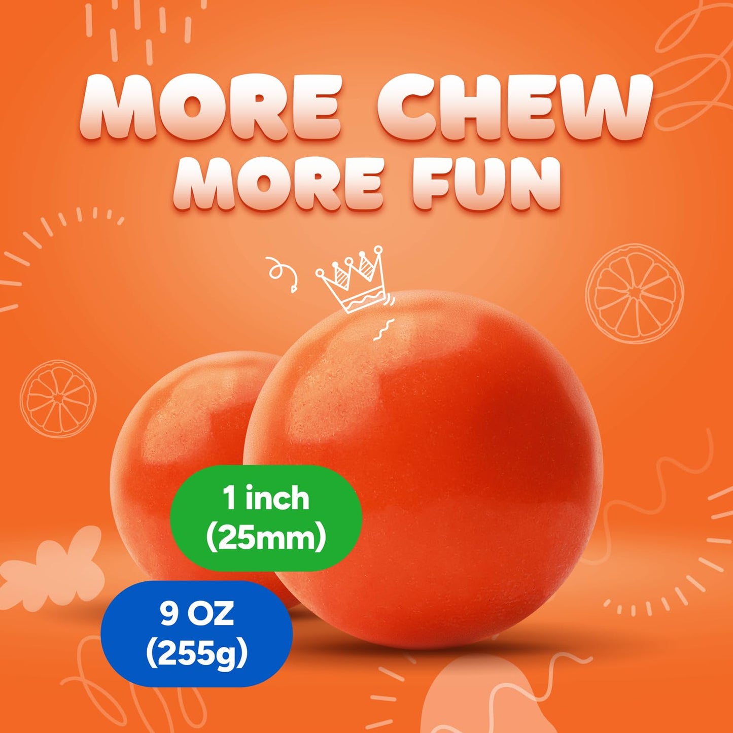 Gumballs In Jar - 1 Inch Large Gumballs - Orange Bubble Gum Gumballs - Kids Chewing Gum - Gumballs For Kids 9 Oz