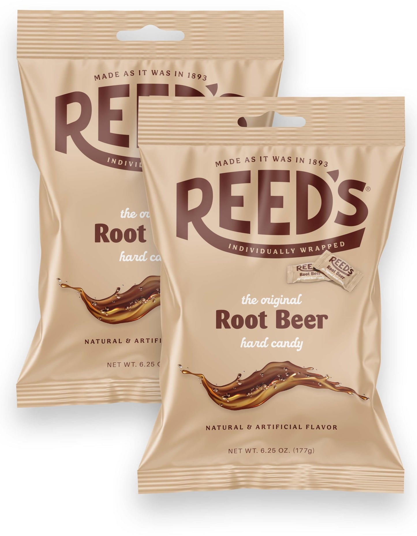 The Hampton Candy Company Reed’s Root Beer Hard Candy, Individually Wrapped, 6.25oz Bag (Pack of 2)