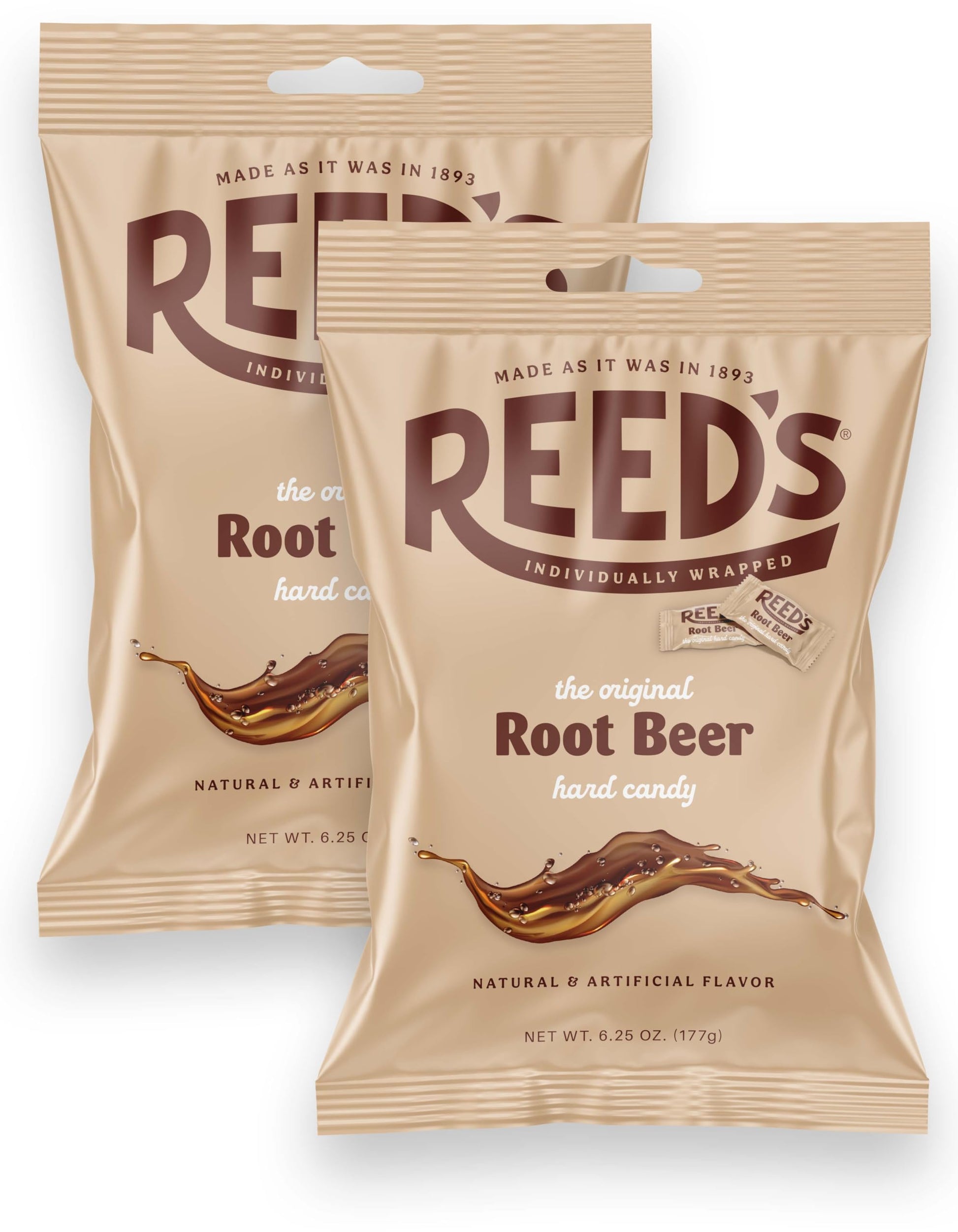 The Hampton Candy Company Reed’s Root Beer Hard Candy, Individually Wrapped, 6.25oz Bag (Pack of 2)