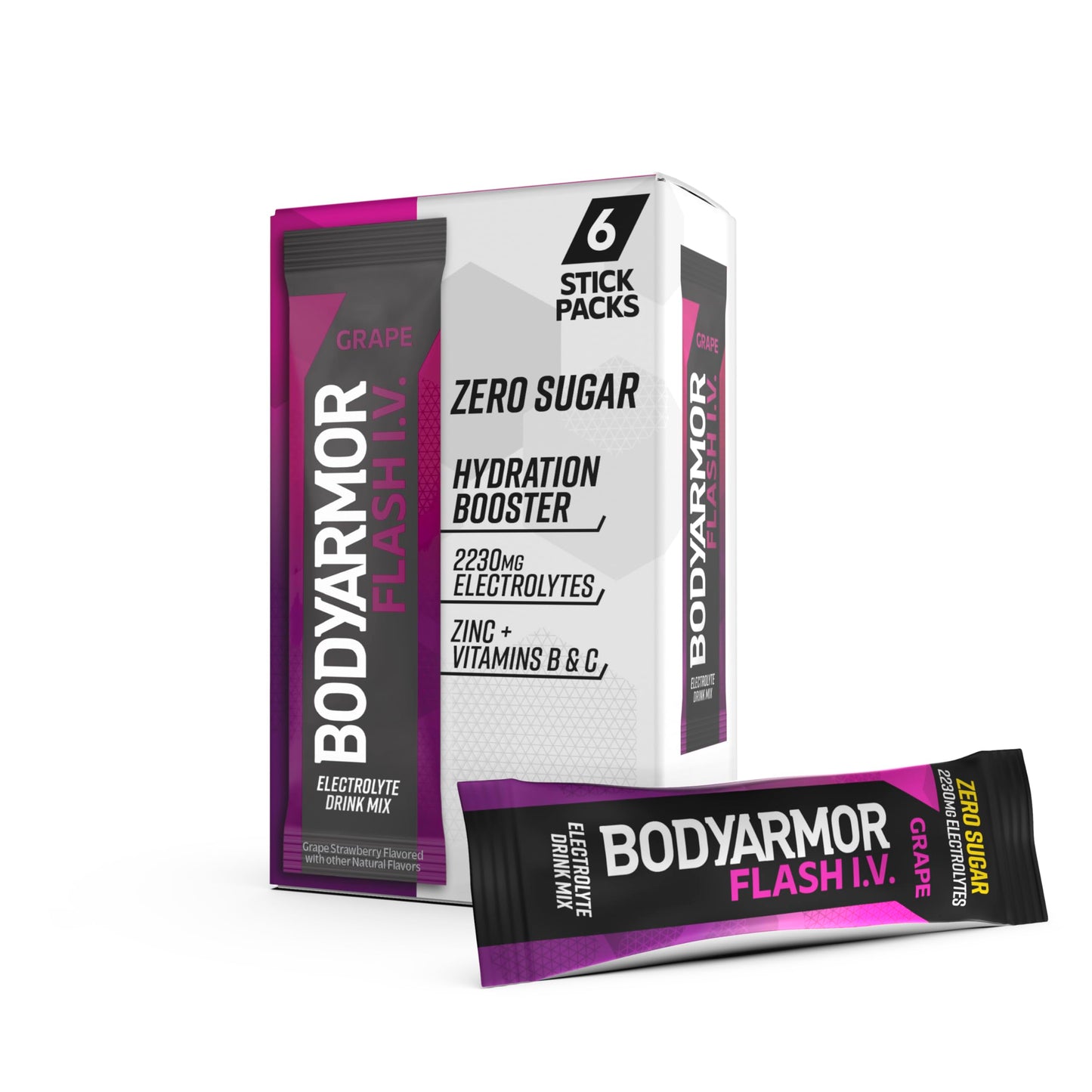 Bodyarmor Flash Iv Electrolyte Packets, Grape - Zero Sugar Drink Mix, Single Serve Packs, Coconut Water Powder (6 Count)