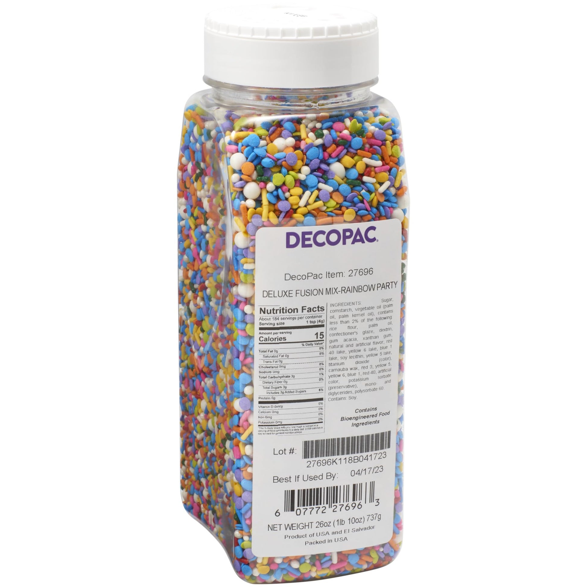 DecoPac Rainbow Party Fusion Mix Sprinkles, 26oz, Shaped Candy Sprinkles in Handheld Container, Magical Edible Decorations For C