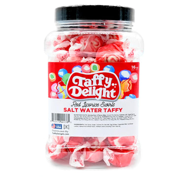 Taffy Delight Salt Water Taffy (16oz, Red Licorice Swirls)