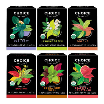 Choice Organics - Favorites Variety Pack Sampler (6 Pack) - Includes Earl Grey, Jasmine Green, Oolong, Rooibos, Cocoa Mint Puerh