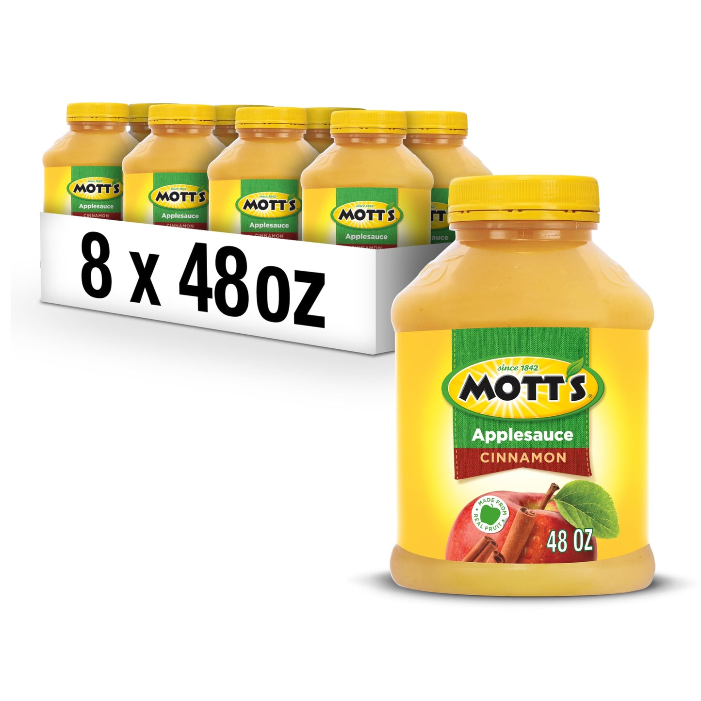 Mott'S Cinnamon Applesauce, 48 Oz Jar (Pack Of 8), No Artificial Flavors, Good Source Of Vitamin C, Nutritious Option For The Wh