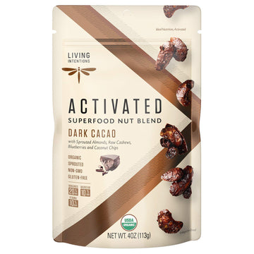 Living Intentions Sprouted Organic Nut Blend- Dark Cacao- Nongmo - Gluten Free - Vegan - Paleo - Kosher - 4 Ounce Unit